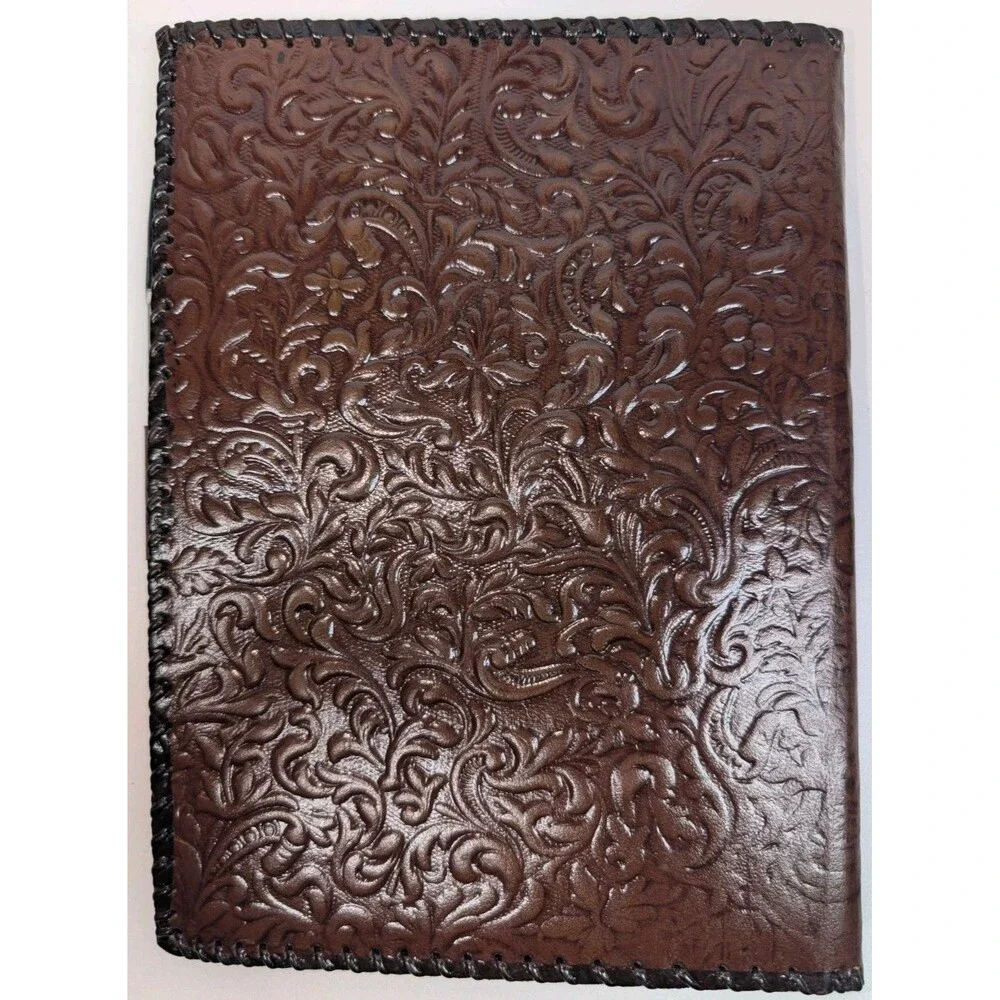 Vintage Tooled Leather Bifold Address Notebook Western Cowboy Embossed Cover